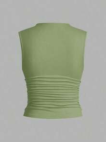 3 piezas Tops sin mangas plisados, tops sin mangas casuales de cuello plano para mujer, gran valor en paquete de 3, para el verano - Multicolor - Ver 8