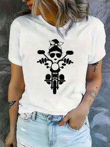 Camiseta Casual para Mujer, Ropa de Verano para Vacaciones, Camiseta Estampada de Cuello Redondo para Mujer 180102122, Talla S, Top Casual Diario, Camiseta Versátil de Manga Corta, Camiseta 100% Algodón, Tallas Grandes, Camiseta con Estampado Divertido, Camisetas Gráficas, Ropa Occidental para Hombre, Camisas para Hombre, Camisetas Gráficas, Ropa de Verano para Mujer, Tops de Verano, Camisetas Gráficas, 100% Algodón, Duradera - Blanco - Ver 7