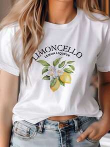 Graphic Print Short Sleeve T-Shirt, Casual Short Sleeve Top With Round Neck, Women's Summer Clothing T-Shirt. - 白色 - 查看 1