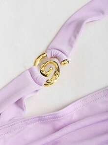 Nuevo vestido mini de cintura estrecha y multinivel con collar colgante en espiral, diseño de joyería dorada para mujeres - Lila Púrpura - Ver 5