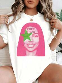 Camiseta de Verano para Mujer, Estilo Vacacional, Color VívidoRosaResumenArcoConSoñadorNubeImágenesSimbolizandoEsperanzaYImaginaciónImpresoCon audaciaEncendidoElFrenteMujeresInformal1 pieza100%AlgodónDe gran tamañoGráficoCamiseta-VintageCalleEstiloUnisexoSueltoAlgodónCortoMangaTripulaciónCuelloCamisetaVeranoGráficoLa camiseta de talla grande se puede usar para salidas y como ropa de calle. - Blanco - Ver 1