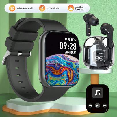 Bộ đồng hồ thông minh màn hình HD 2.01 inch + tai nghe, thân máy hợp kim, gọi điện không dây, nhiều chế độ thể thao, nhắc nhở vận động, thích hợp làm quà tặng cho bạn bè và người yêu.