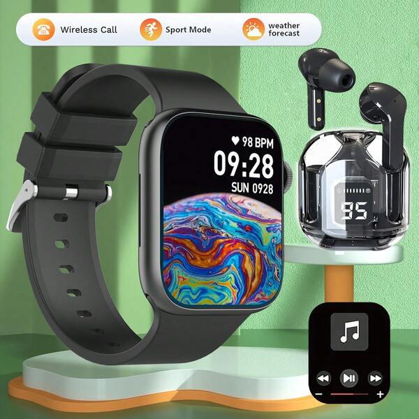 2.01" HD Display Smart Watch + Earphone Set, Alloy Body, Wireless Calling, Multiple Sports Modes, Sedentary Reminder, Suitable As Gift For Friends And Couples