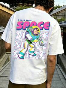 Men's Disney Buzz Lightyear Tee, Retro Neon Print, Casual Fit, Space Style. - 白色 - 查看 2