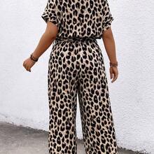 Plus Size Floral Print Button-Down Belted Short Sleeve Jumpsuit, Summer - Café integral - Ver 3