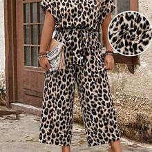 Plus Size Floral Print Button-Down Belted Short Sleeve Jumpsuit, Summer - Verde militar - Ver 7