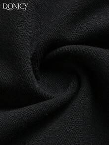 DONICY T-shirt court à col V profond noir moulant pour femmes, Top polyvalent décontracté en tricot extensible - Noir - Voir 4