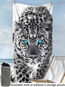 [Secado rápido y suave] Toalla de playa de microfibra portátil de verano absorbente | 70*140/90*180cm con bolsa de almacenamiento | Estampado de leopardo de las nieves de ojos azules | Adecuado para natación, decoración de baño, uso en la playa, camping, fitness, viajes - Multicolor - Ver 13
