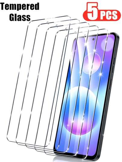 5pcs High Definition Anti-Fall Tempered Glass Screen Protector, Supports Screen Fingerprint Unlock, Compatible With Samsung Galaxy/ Honor/, Daily Anti-Scratch Phone Protection Film Compatible With OPPO Anti-Fingerprint Waterproof Shockproof Phone Accessories, Case-Friendly, Easy To Clean Protective Cover, Smooth Phone Screen Protector Film