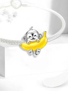 1pc 925 Sterling Silver Cute Monkey Holding Banana Charm, Suitable For Women Bracelet/Bangle DIY Jewelry Making - Style 3 - View 6