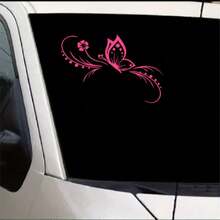 1pc Shiny Butterfly & Floral Reflective Car Sticker - Made Of Vinyl Material, Self-Adhesive, Suitable For Car Windows, Motorcycles And Laptops - A - View 8