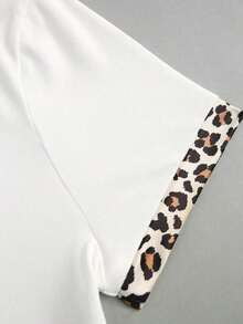 Camiseta de manga corta de mujer con estampado de cachorro colorblock y cuello redondo, casual de verano - Blanco 8 - Ver 3