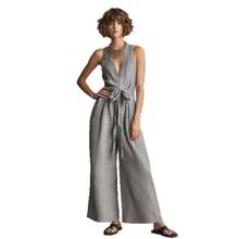 Nuevo 2026 Mono de Lino Estilo Elegante Casual Oficina Cuello en V para Mujer - Color caramelo - Ver 7