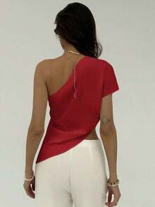 Blusa de unicolor casual y versátil para uso diario de mujer - Burdeos - Ver 2
