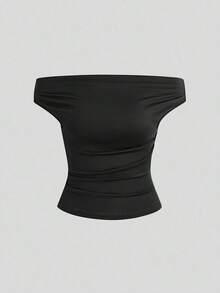 Parte superior sencilla de diseño con hombros descubiertos de unicolor, uso casual diario para mujeres - Multicolor 8 - Ver 4