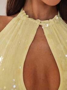 Nuevo camisol de tirantes finos con espalda descubierta y lentejuelas rosas para mujer, elegante y sexy, ideal para el Día de San Valentín, fiestas y viajes - Amarillo - Ver 7