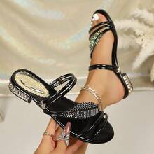 Fashionable Dual-Wear Rhinestone Sandals, Versatile Elegant Design - Black - View 6