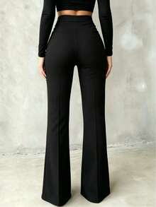 Women's Solid Color Casual Versatile Wide Leg Pants For Daily Wear Black - Black - View 4