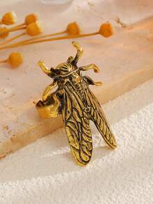 1pc Retro Fashion Creative Insect Ring, Women's Cicada Open Ring, Suitable For Daily, Party, Date, Holiday, Music Festival, Summer Beach, Gift For Friends, Family, Couples, Jewelry Accessory - Ancient Gold - View 3