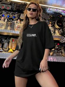 Camiseta Casual para Mujer con Estampado "Why Not" - Manga Corta, Cuello Redondo, Mezcla de Poliéster Elástico, Negra con Letras Blancas, Perfecta para Primavera y Verano, Camiseta para Uso Casual| Camiseta de Moda| Glossy Textur Y2k Camiseta Camisa De - Blanco - Ver 2