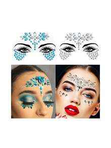 6 colores de gemas faciales autoadhesivas, cristales de acrílico para joyas faciales, coloridos cristales de frente para ojos para maquillaje de mascarada, rave y festival - Multicolor - Ver 2