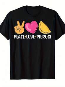 Paz, Amor y Pierogi - Polska, Regalos para Amantes de los Pierogi Polacos, Camiseta. Mismo estilo para hombres y mujeres. Camiseta estampada de manga corta para el verano 2025, 100% algodón, 220G, ropa casual, camiseta de uso diario, estilo vintage, camiseta con estampado, material transpirable, tela ligera. - Negro - Ver 1