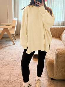 Women's Long Sleeve Sweater, Minimalist Sweater, Elegant Fit, Casual Everyday Wear, Suitable For Carnival, New Year's, Valentine's Day - 杏色 - 查看 6