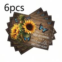 18*11.81 Inch (45*30cm) Sunflower Print Rectangular Placemats, Available In 1/2/4/6/8/30 Sets, Made Of 100% Polyester With Non-Slip And Heat-Resistant Properties, Machine Washable, Hand Washable And Dry Cleanable, Ideal For Daily Dining And Home Decor, Perfect For Country And Boho Style Enthusiasts - Multicolor - View 19