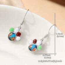 1 Đôi bông tai hình móng vuốt mèo bằng đồng thủ công độc đáo, đính đá ngọc lam và ngọc opal tổng hợp, bông tai đa năng thích hợp cho các bữa tiệc. - Bạc - Xem 4