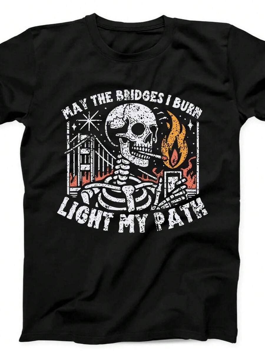 Skeleton May the Bridges I Burn Sarcastic Funny Gift Tote Bag Black T Shirt Sweatshirt Hoodie B230.220g uniS1ex 100 cotton Tshirt ID1real weight for all season1es, Suitable for both M1en and women. Highquality, Durable Fabric, soft to touch, and long-off. Transpirable top, Suitable for women's autumn wear, vacation wear, Mother's Day, Independence Day celebrations, and as a gift. - Negro - Ver 1