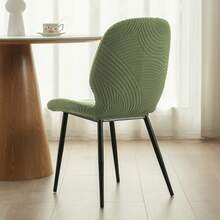 1pc Jacquard Solid Color Dining Chair Cover, Nordic Style Stretch Curved Back Chair Slipcover, Suitable For Kitchen, Wedding, Party - Olive Green - View 5