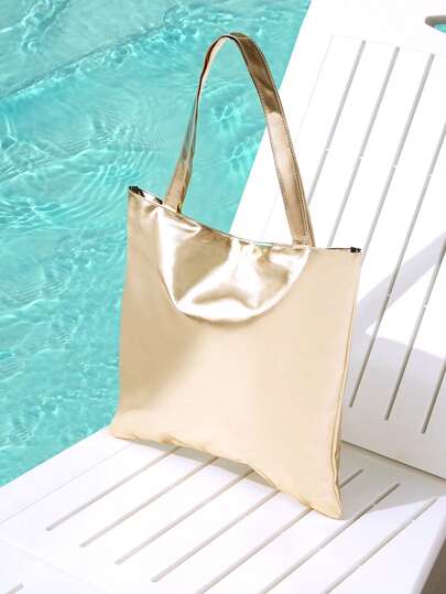 Trivaya New Minimalist Large Capacity Glossy Finish Shoulder Tote Bag, Soft PU Leather Commute Tote Bag, Fashionable High Gloss Mirrored Tote Bag