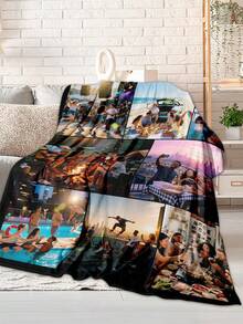 1pc Customized Photo Fleece Blanket, Funny | Custom Blankets | Fathers Day Gift |  | Father's Day Gift | Throw Blanket | Customizable Things | Mom Gifts | Dorm Decor, Personalized Fleece Blanket With Family, Pet, Couple Photos, Great Gift For Mother's Day, Father's Day, Valentine's Day, Carnival, Easter, Thanksgiving, April Fool's Day, Back To School, Office Nap, Private Custom Blanket, Holiday Blanket, Breathable, Lightweight ,For Family | - 款式9 - 查看 4