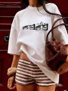 Camiseta de Manga Corta con Estilo Moderno y Aesthetic,Camiseta de manga corta de moda para primavera y verano de 2026, hecha en México, 180 gramos. Estampado de dibujos animados, modelo de pareja, apta para uso interior o exterior. Cuello redondo, unisex, ideal para oficina y ocio. Paquete de una pieza. - WH-P631577SLNDXZGY450 - Ver 3
