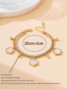 1 pieza Tobillera elegante y lujosa con 5 colgantes multicapa, estilo de ropa de playa, con encanto brillante y blanco, para mujer - Blanco - Ver 6