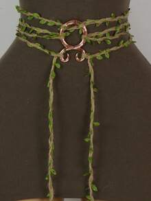 1 PC Hohemian Rope Belt With Buckle For Women - Green Vine Wrapped Design With Metal Ring, Boho Chic Waist Chain For Long Dresses, Wedding, Party And Cosplay Accessory - ZSJ - View 5