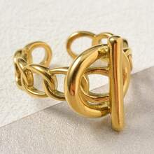 18K Gold Plated Stainless Steel Adjustable OT Clasp Ring, Vintage Jewelry For Women To Wear Daily Or Party - Gold 2 - View 1