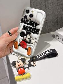 Disney Mickey Mouse Clubhouse Phone Case : 3D Fluffy Pattern Border Protector Phone Soft Phone Case With A Free Cute Mickey Bracelet Chain Lanyard, Mickey, Minnie, Goofy, Donald Duck, Daisy Duck, Pluto, For Apple 17 Promax 17 Pro 16 15 14 13 12 11 Pro Max XS Max X XR Soft Cover Summer Phone Case - White - View 4