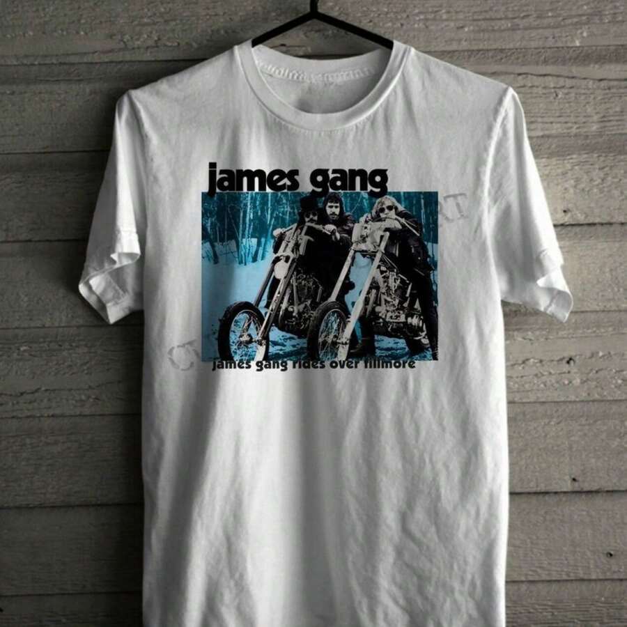 JAMES GANG Rides Over Fillmore Hard Rock Funk Band Men's Unisex T-Shirt.JPG 100% Cotton Unisex T-Shirt - Premium Casual Comfortable Fit - 白色 - 查看 1