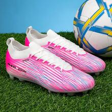 Tacos de fútbol profesionales de colores brillantes, estilo de cordones de caña baja, adecuados para partidos y entrenamientos en césped artificial/natural - Rosa - Ver 6