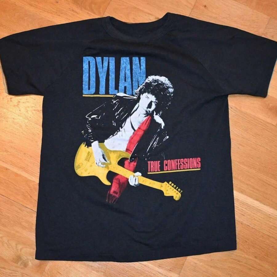 Vtg Graphic 80's Bob Dylan x T1om Petty True Confessions Tour 1986 T-shirt Size S-4XLFor woman shirt Camiseta 100% Algodón Unisex - Playera Casual Premium de Corte Cómodo - Negro - Ver 1