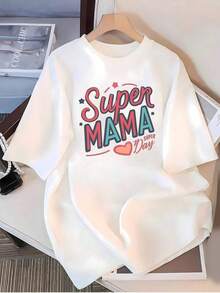 Celebrate Motherhood With This Super Mama Graphic Tee Made From A Soft Cotton Blend, Featuring A Stylish Print, Perfect For Everyday Comfort And A Wonderful Gift For Supermoms. - 白色 - 查看 3