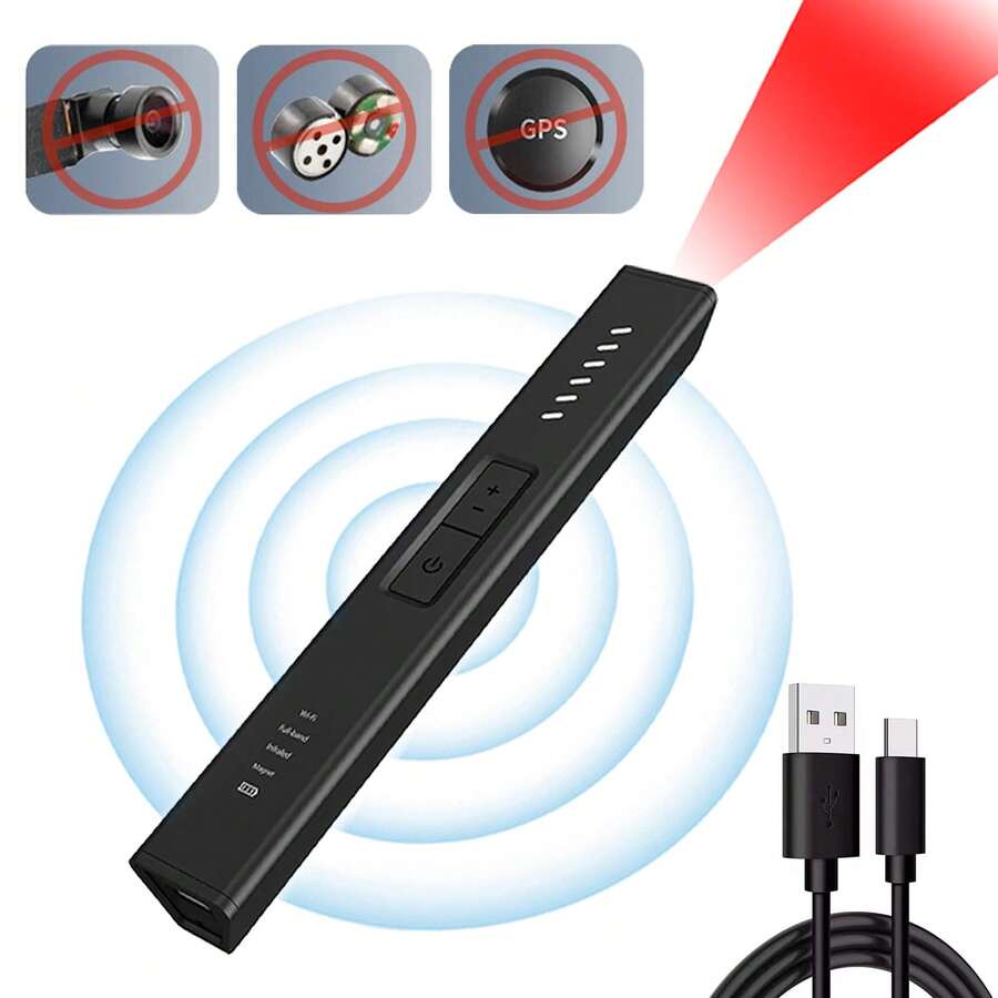 Multifunctional Detector, Precise LED Detection, 360° Omnidirectional Camera Detection, With 6 Modes, For Hotel, Travel, Car, Bathroom, Office, USB Charging Port - Black - View 1