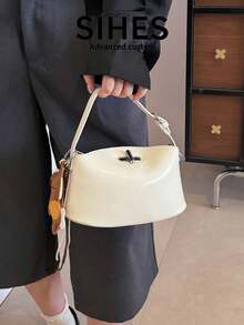 1个纯色PU皮革女士单肩斜挎包，时尚哑光质感手提包，拉链封口，可调节肩带，适合旅行、购物、约会，是送给女性、青少年、大学生、新手和职业女性的理想礼物，适用于办公室、学校、工作、商务、通勤、户外、旅行、野餐等各种场合。 - 白色 - 查看 4