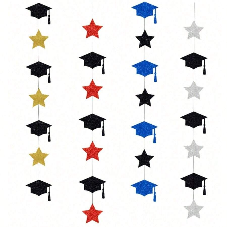 4pcs/Set Graduation & Back To School Party Hanging Decorations, Party Background Bunting