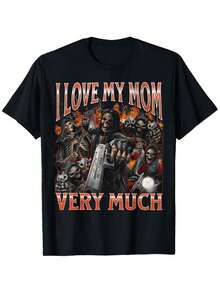 Funny Skeleton Meme T-Shirt - 100% Cotton 'i Love My Mom Very Much' Bootleg Tee - Black - View 1