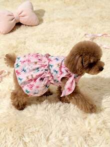 LUCKIE PAL 1pc Colorful Bowknot Pattern Elegant Halter Pet Dress Suitable For Chihuahua Small Dogs Wedding Dog Clothing Pet Dress For Cats And Dogs Indoor And Outdoor - Pink - View 6