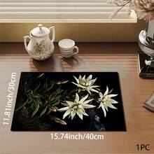 1pc Lily Flower Print Absorbent Mat/Drying Mat For Coffee Maker, Tableware - Polyester Absorbent Desktop Protective Mat With Rubber Anti-Slip Pad, For Kitchen Counter Decor, Home Bar And Dining Table - Multicolor - View 5