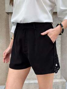 Shorts de Mujer a la Moda en Bloques de Color Blanco y Negro con Bolsillos, Estilo Old Money de Verano - Negro 6 - Ver 7