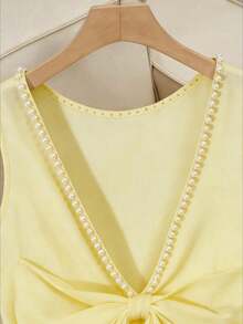 Vestido sin mangas con lazo decorativo con cuentas y espalda descubierta para mujer en color rojo - Amarillo - Ver 4